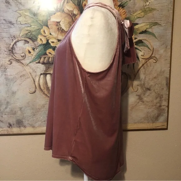 NWT Sz L Gibson X Glam The Motherchic Pink Velvet Halter Tie Top - Picture 7 of 11